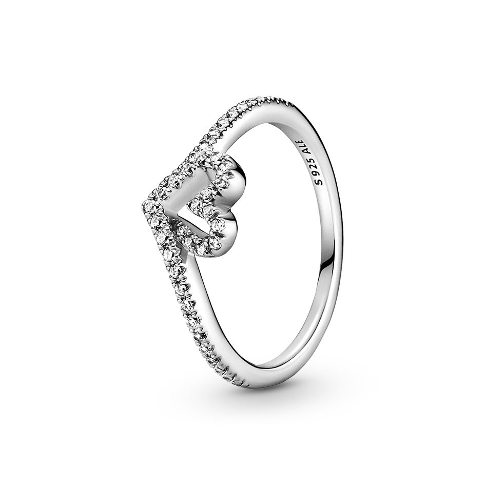 Wishbone-ring i äkta silver med hjärta från Hallbergs Guld