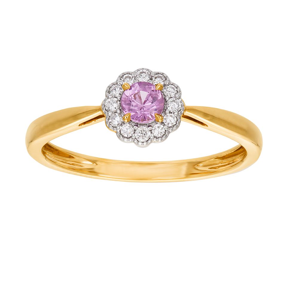 Diamantring i 18K guld med rosa safir från Guldfynd