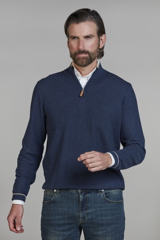 Half Zip Structure Knit DARK BLUE