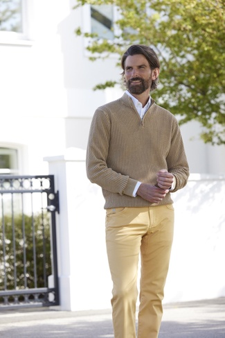 Half Zip Vintage Wash Knit DARK BEIGE