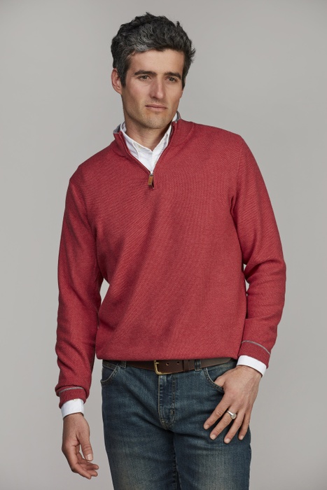 Half Zip Structure Knit RED