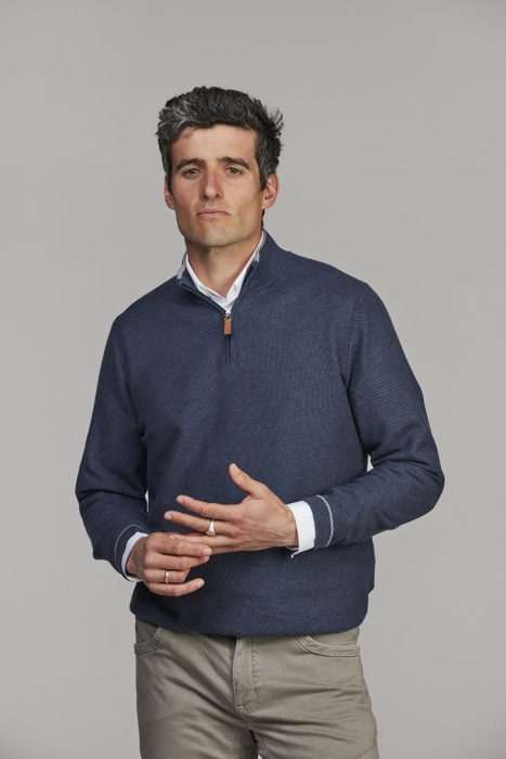 Half Zip Structure Knit BLUE