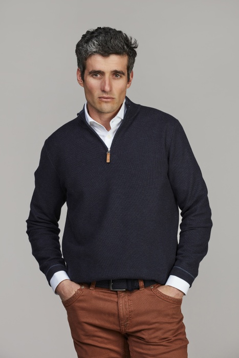 Half Zip Structure Knit NAVY