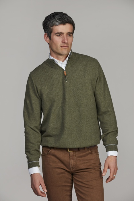 Half Zip Structure Knit GREEN