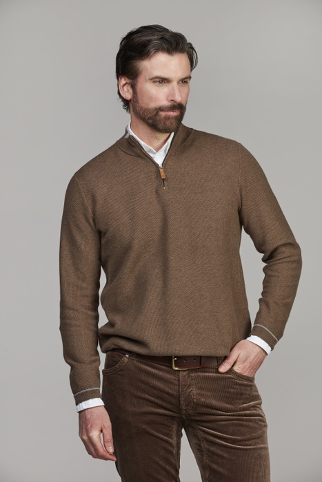 Half Zip Structure Knit BROWN