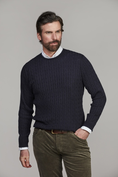 Crew Neck Cable Knit NAVY