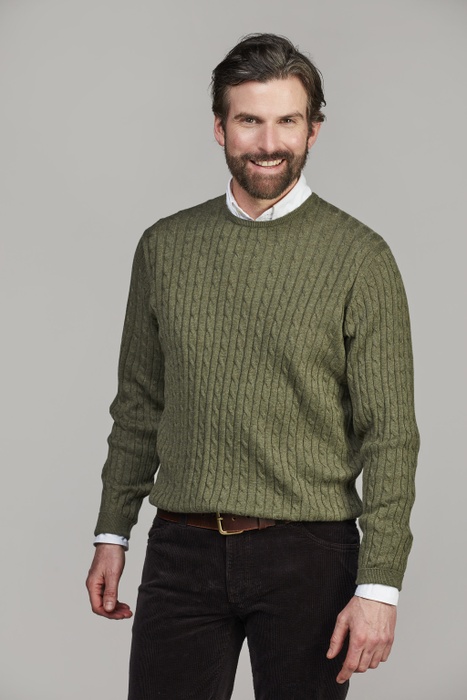 Crew Neck Cable Knit GREEN