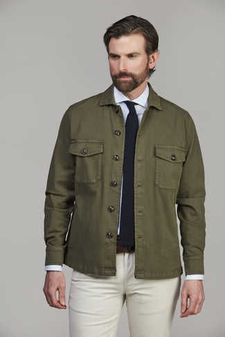 HERRINGBONE STRETCH OVERSHIRT MÖRKGRÖN