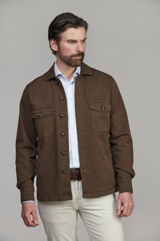 HERRINGBONE STRETCH OVERSHIRT BRUN