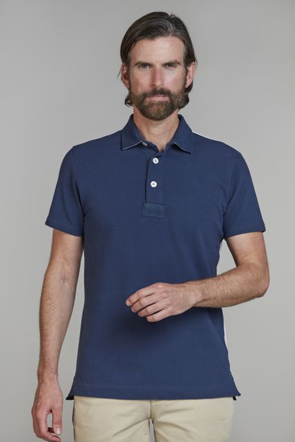 Stripe Back Polo MID BLUE