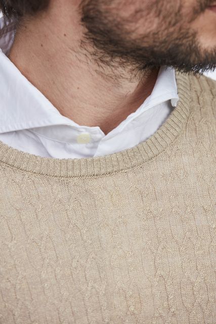 CREW NECK MERINO LINEN CABLE