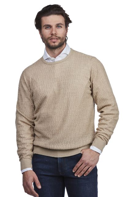CREW NECK MERINO LINEN CABLE