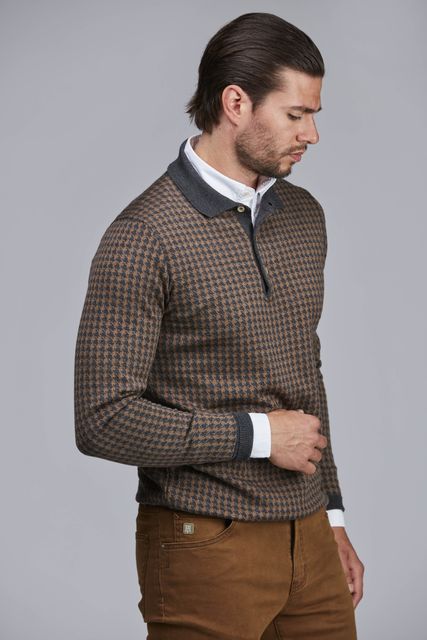 MERINO HOUNDSTOOTH POLO KNIT