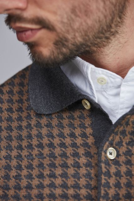 MERINO HOUNDSTOOTH POLO KNIT