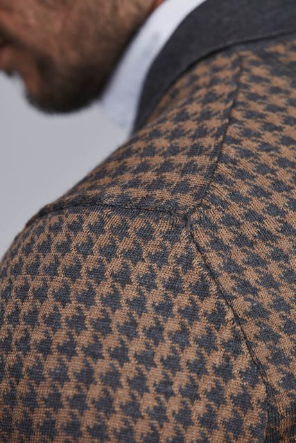 MERINO HOUNDSTOOTH POLO KNIT