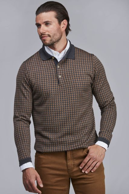 MERINO HOUNDSTOOTH POLO KNIT