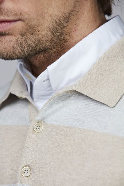 POLO COLLAR BLOCK STRIPE KNIT
