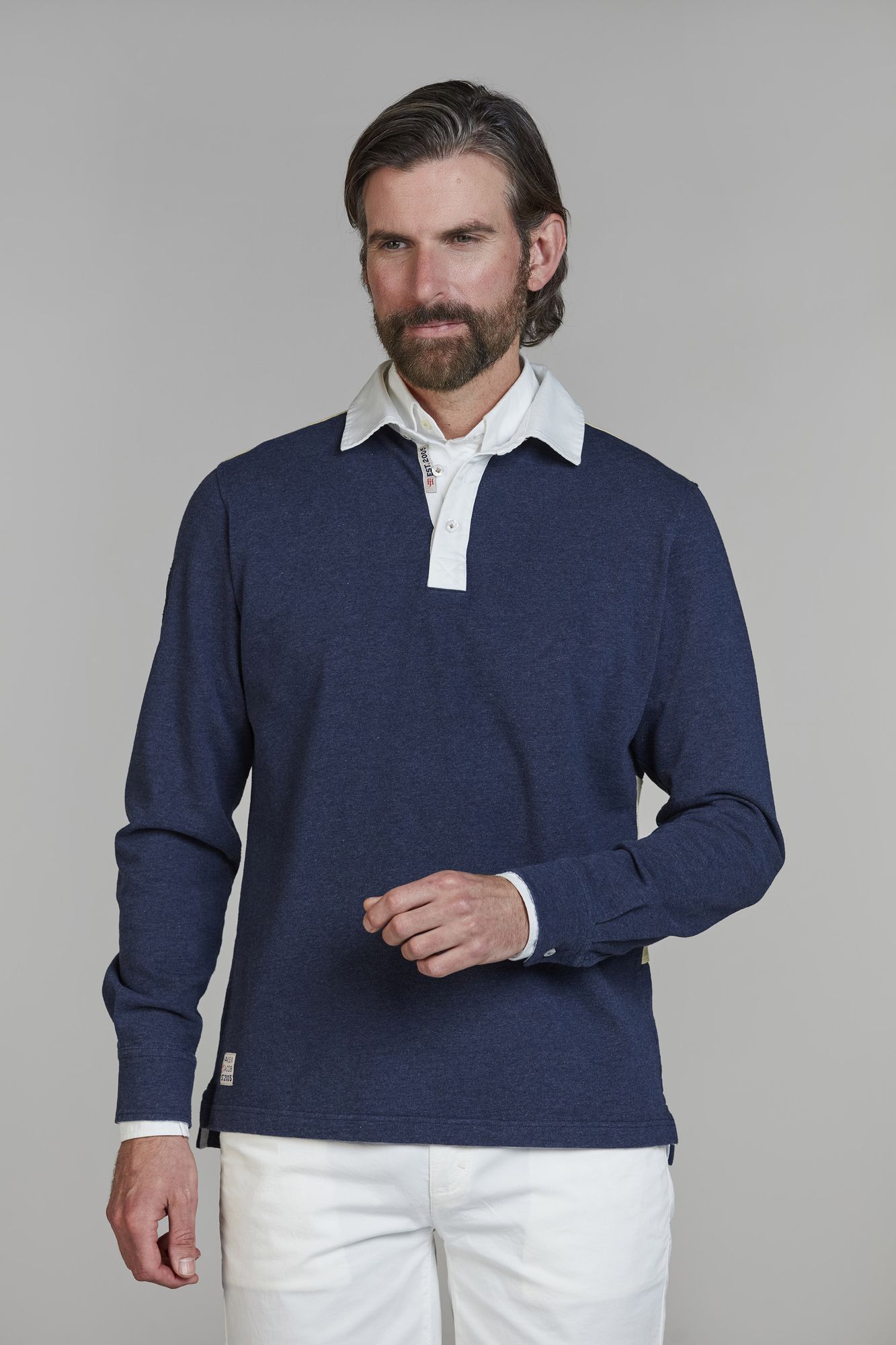 Stripe Back Rugger, Marinblå, L, Hansen & Jacob - L