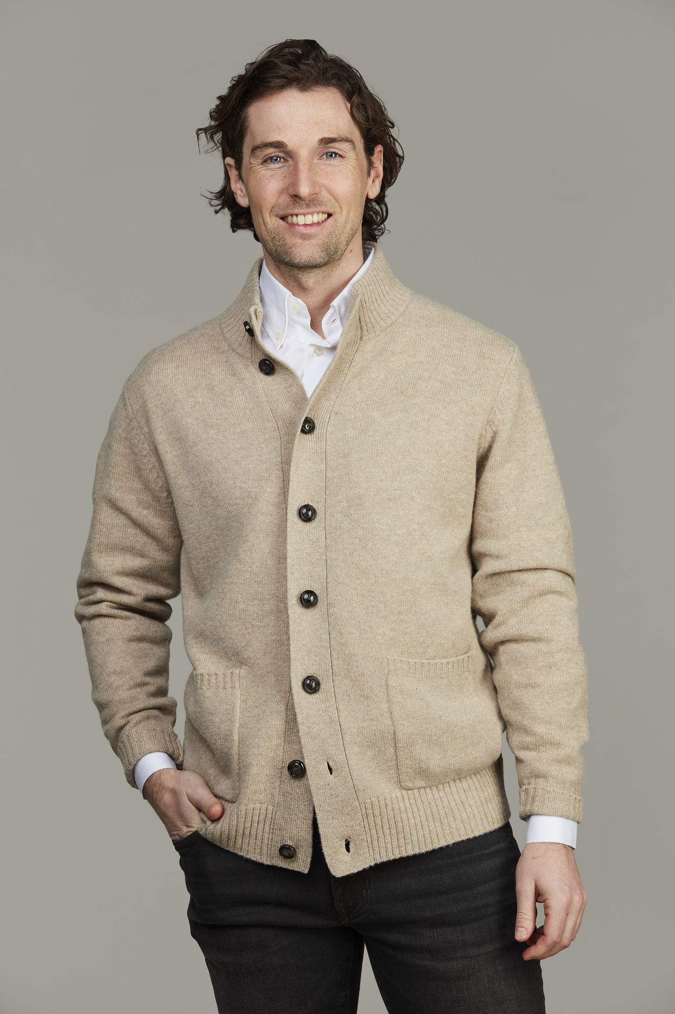 Geelong High Collar Cardigan, Sand, XXL, Hansen & Jacob - XXL