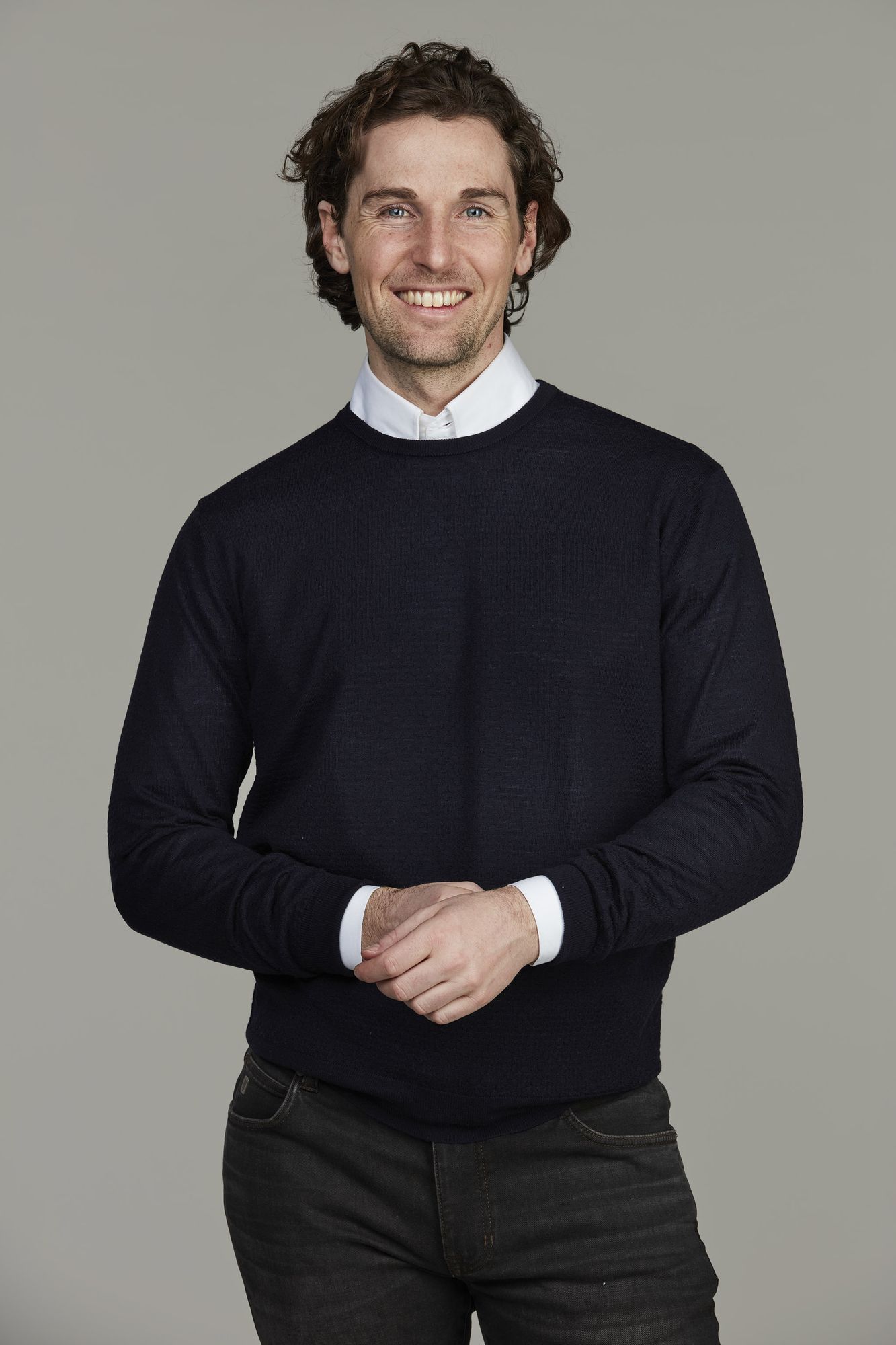 Merino Crew Neck Structure Knit, Marinblå, XXL, Hansen & Jacob - XXL