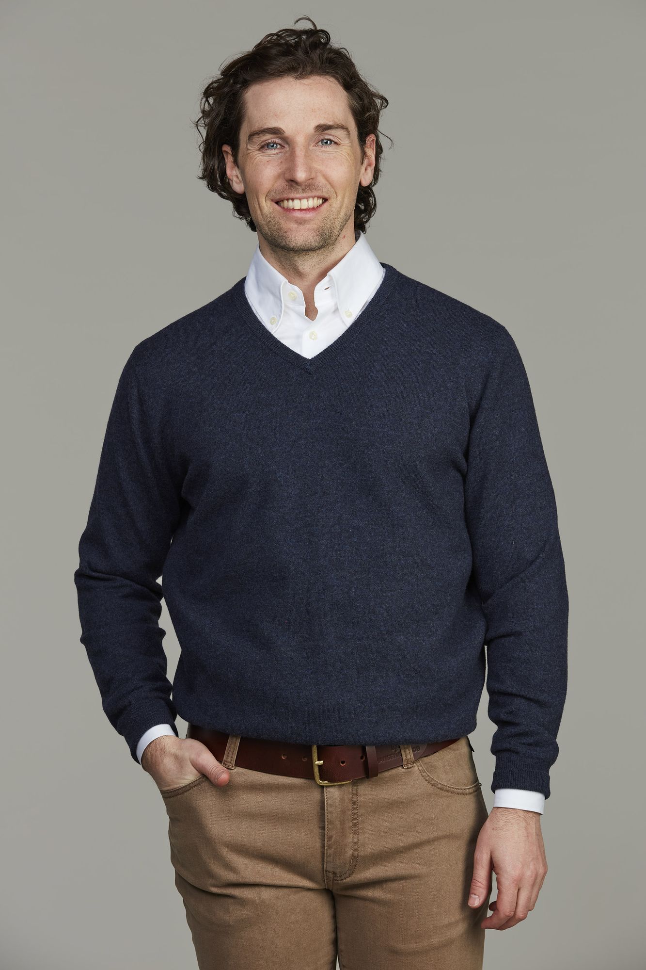 Geelong V-neck Sweater, Mörkblå, S, Hansen & Jacob – S