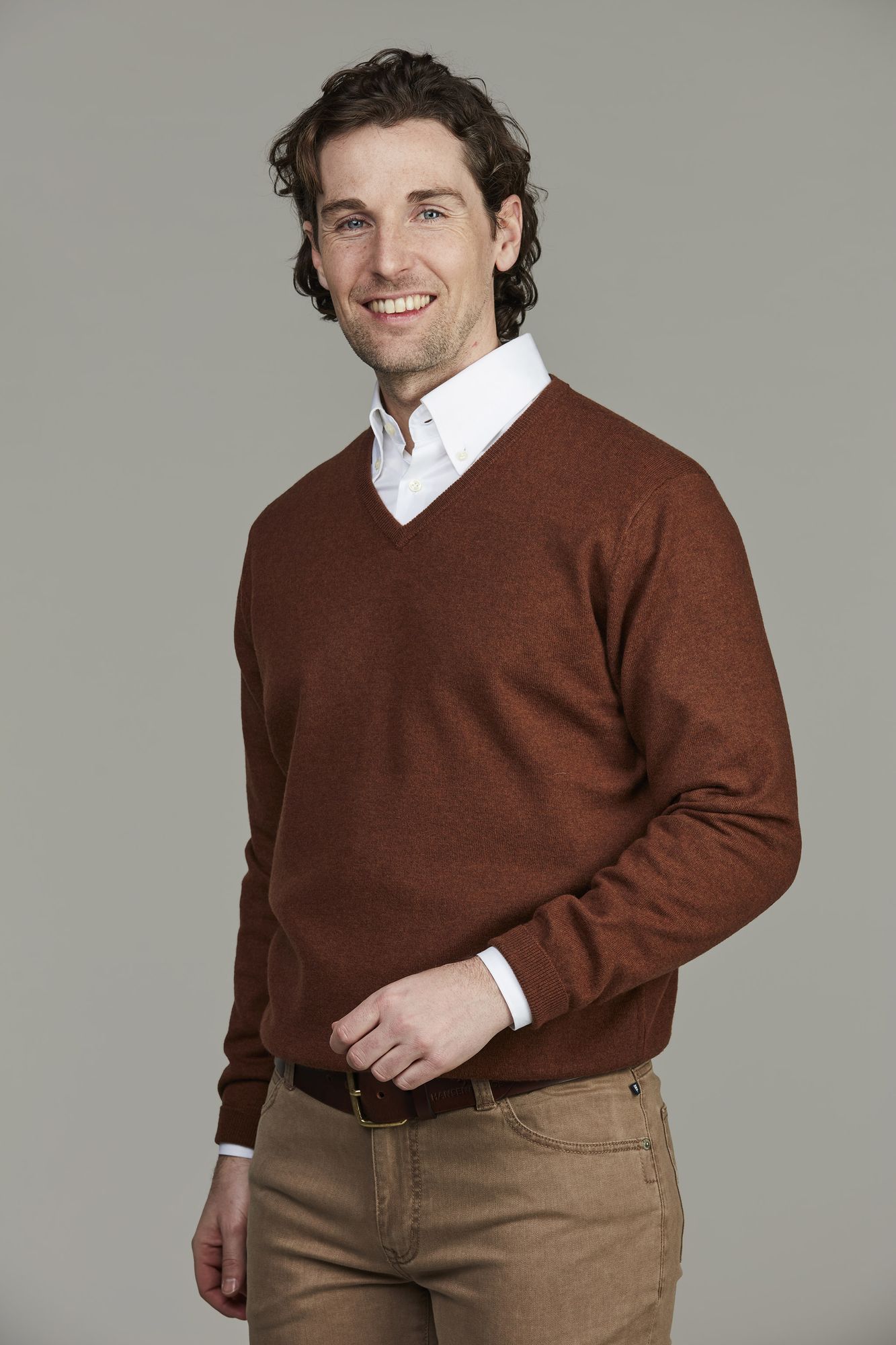 Geelong V-neck Sweater, Brun, S, Hansen & Jacob – S