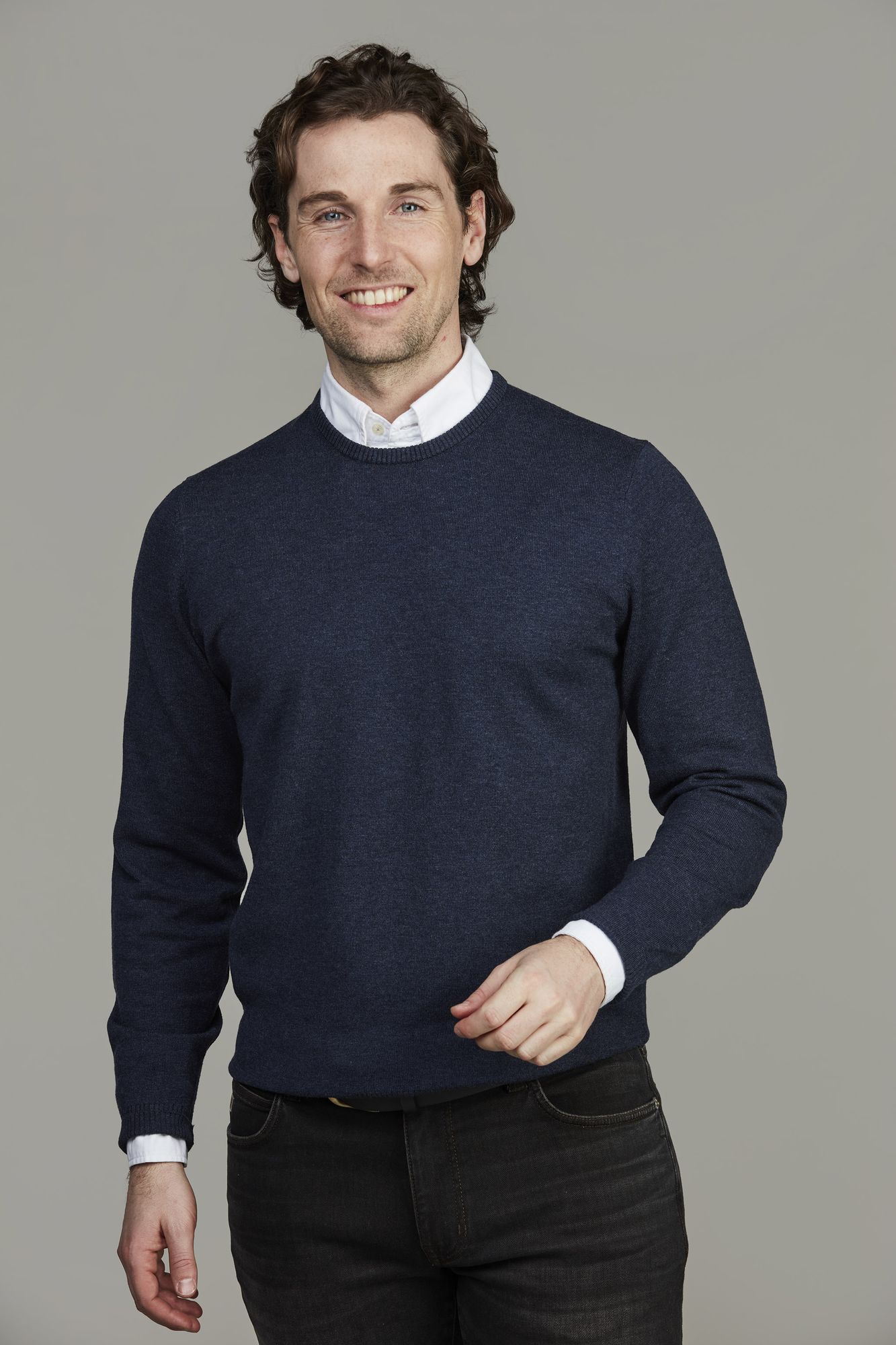 Crew Neck Sweater, Mörkblå, M, Hansen & Jacob – M