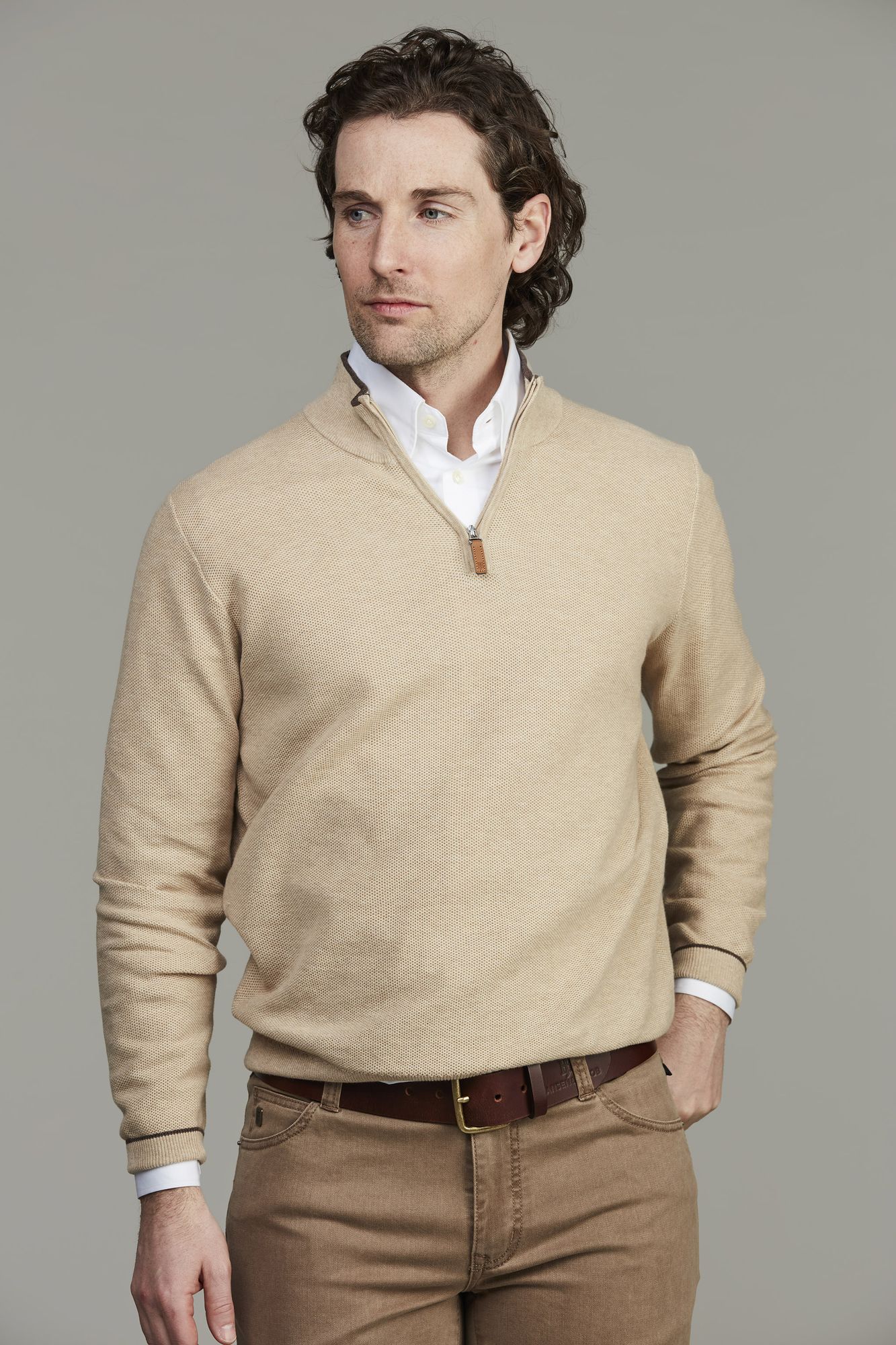 Half Zip Structure Knit, Sand, XXL, Hansen & Jacob – XXL