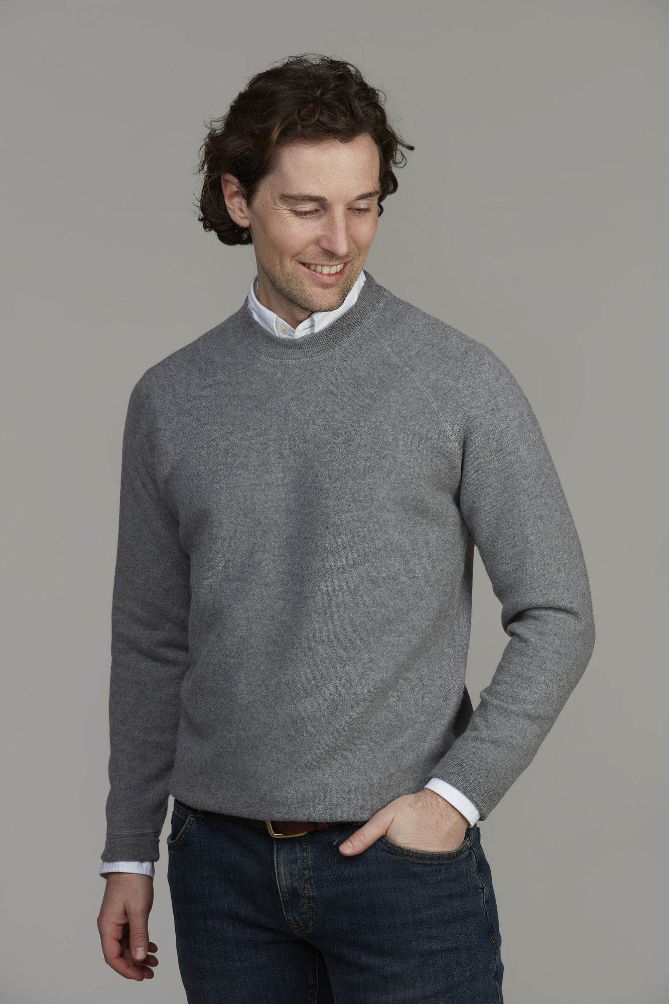 Crew Neck College Sweater, Grå, XXL, Hansen & Jacob - XXL