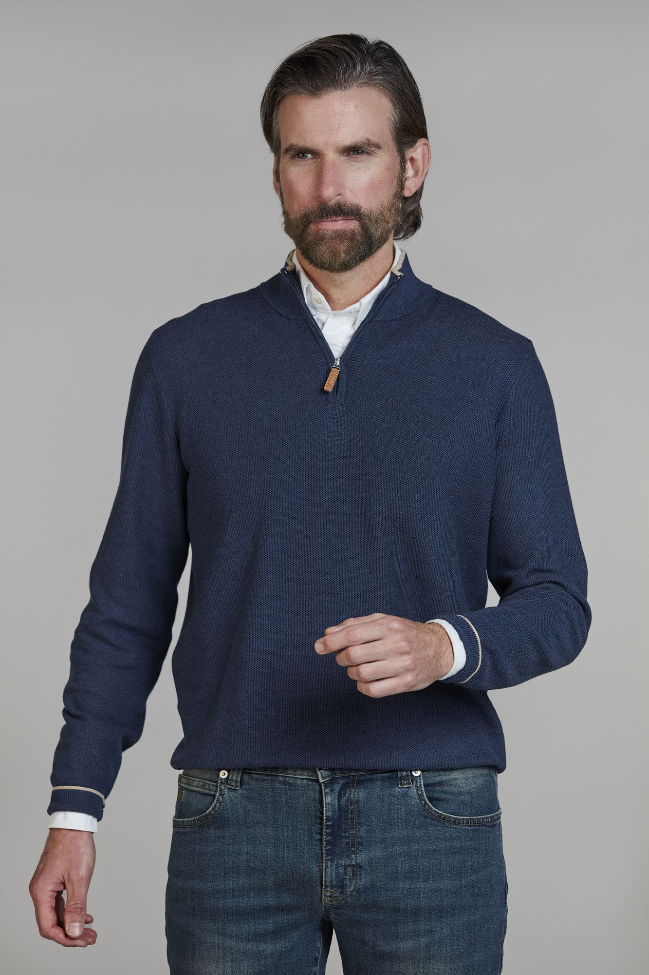 Half Zip Structure Knit, Mörkblå, XXXL, Hansen & Jacob - XXXL