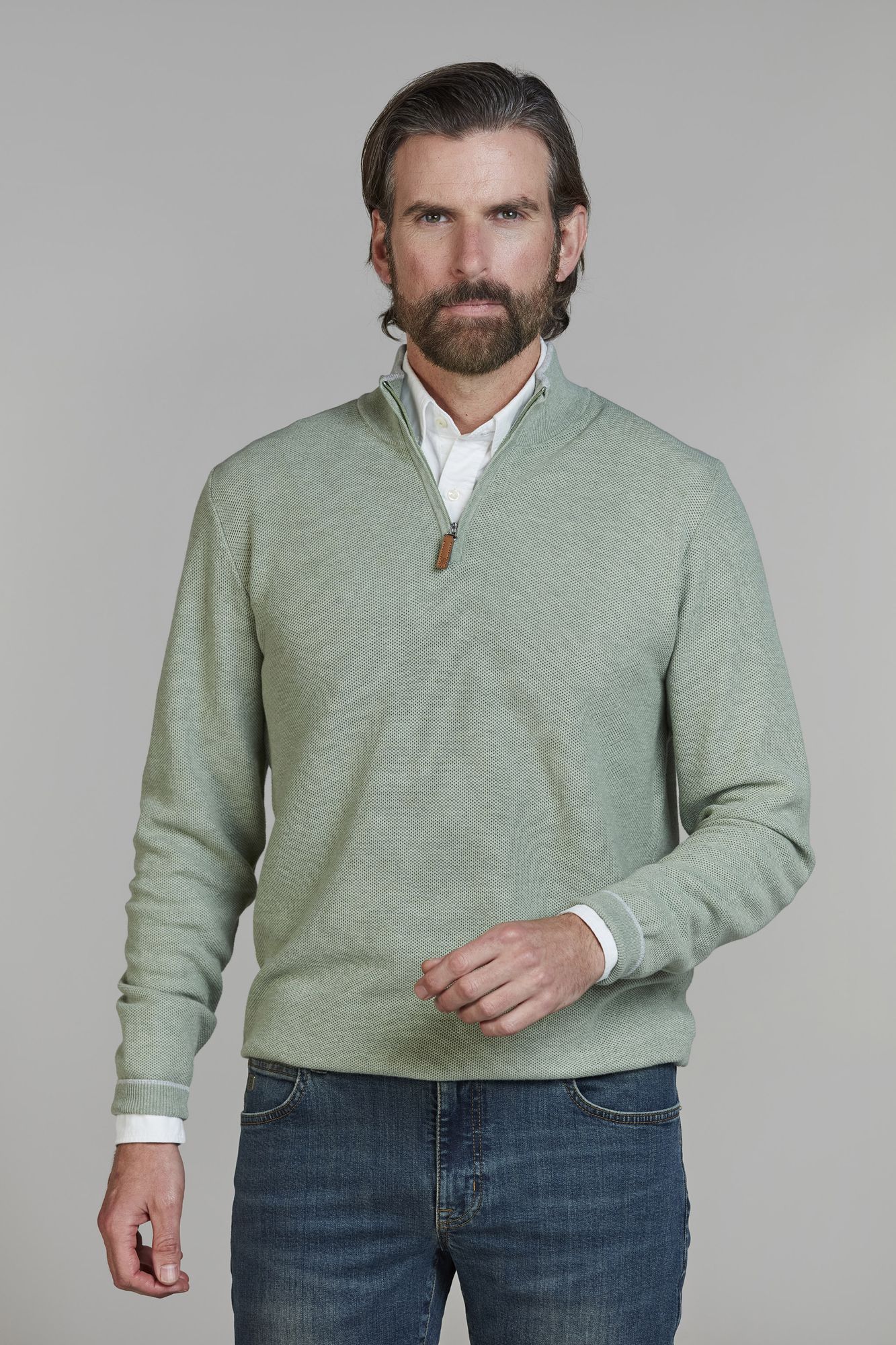 Half Zip Structure Knit, Dimgrön, M, Hansen & Jacob – M