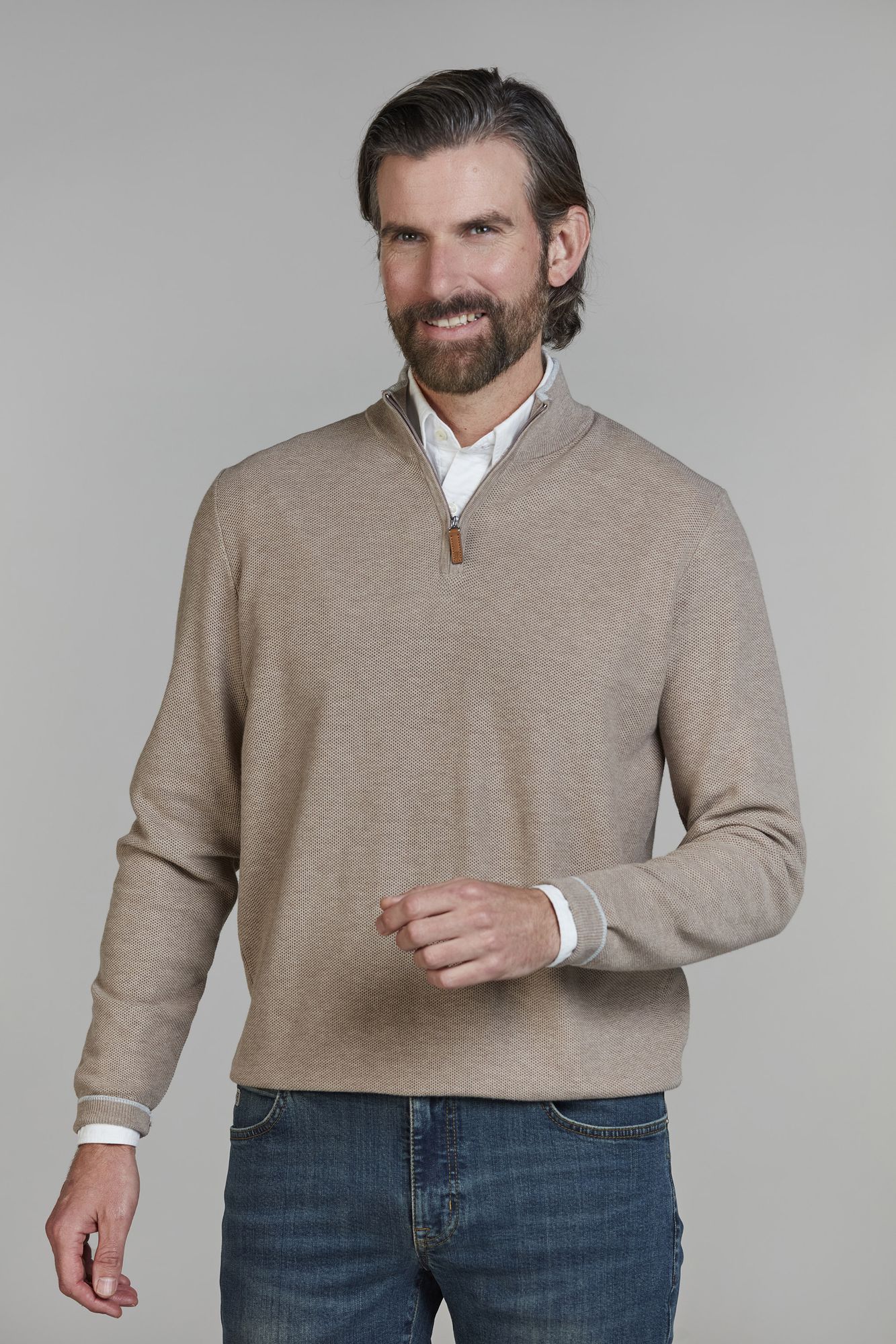 Half Zip Structure Knit, Mörkbeige, XXL, Hansen & Jacob - XXL