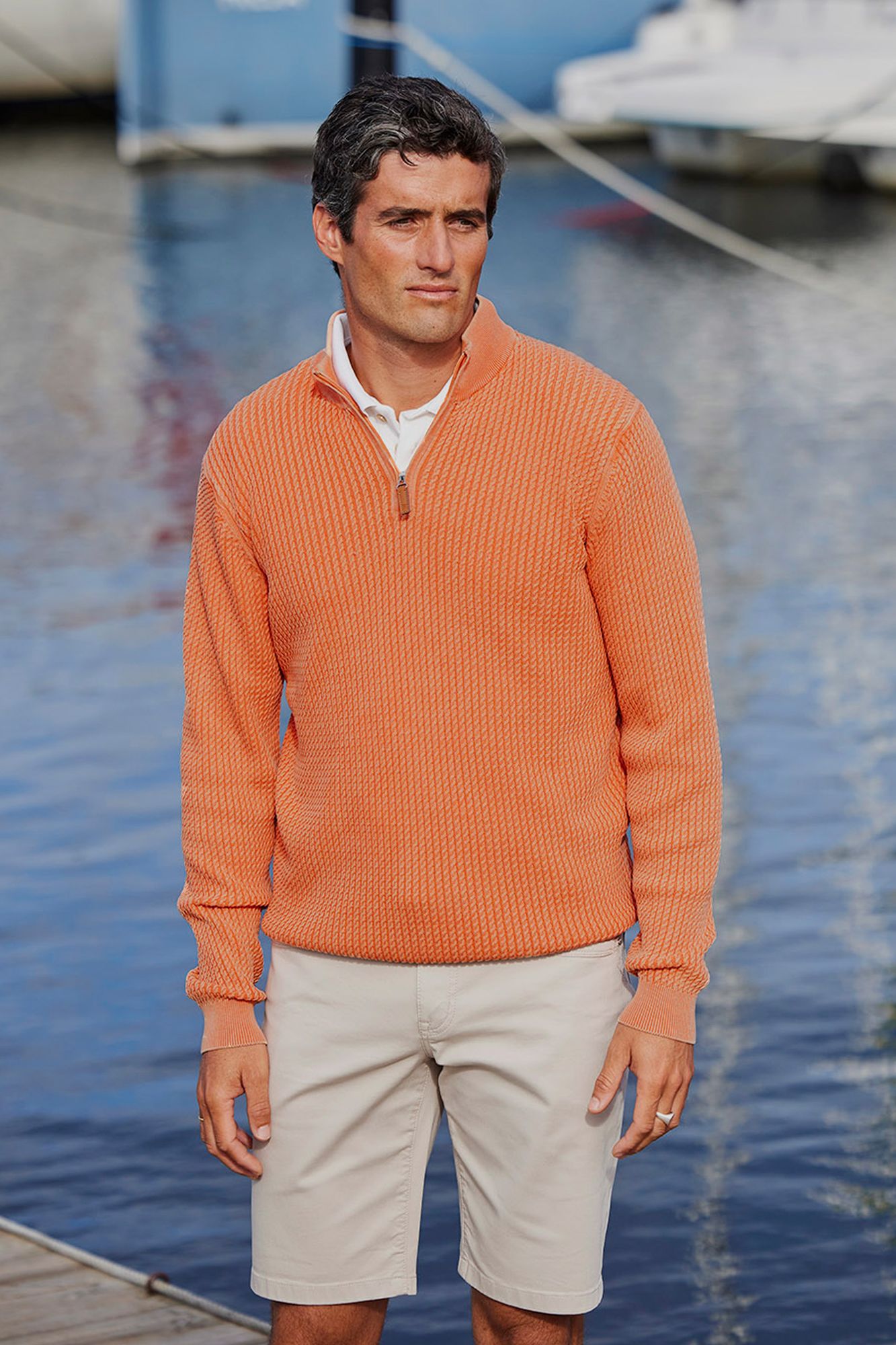 Half Zip Vintage Wash Knit, Orange, L, Hansen & Jacob – L