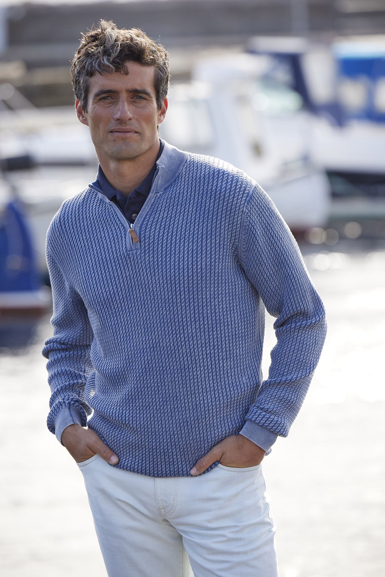 Half Zip Vintage Wash Knit, Blå, XL, Hansen & Jacob – XL