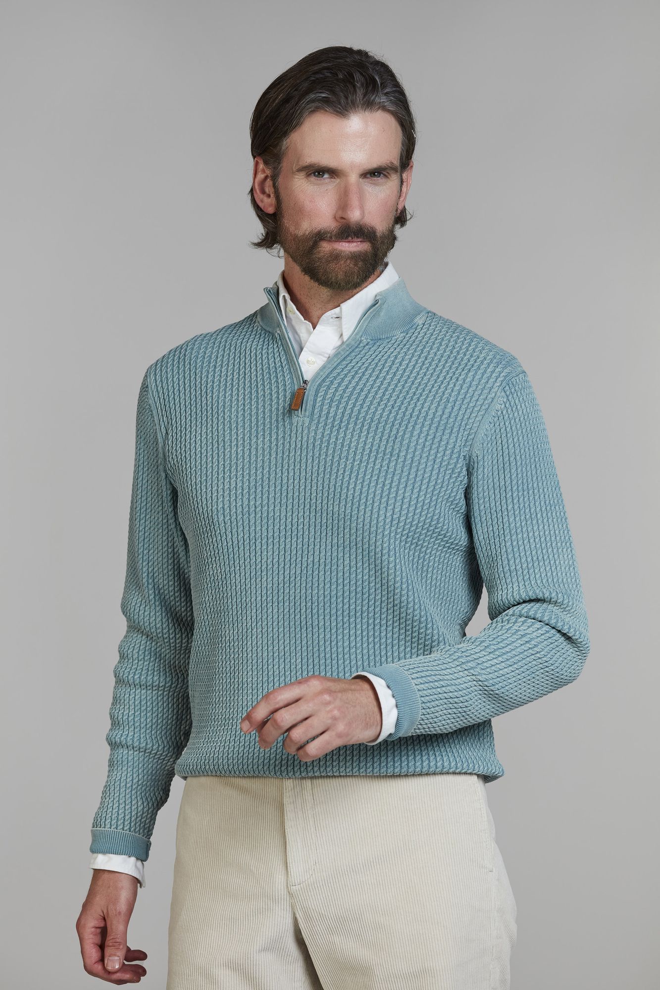 Half Zip Vintage Wash Knit, Aqua, XXL, Hansen & Jacob - XXL