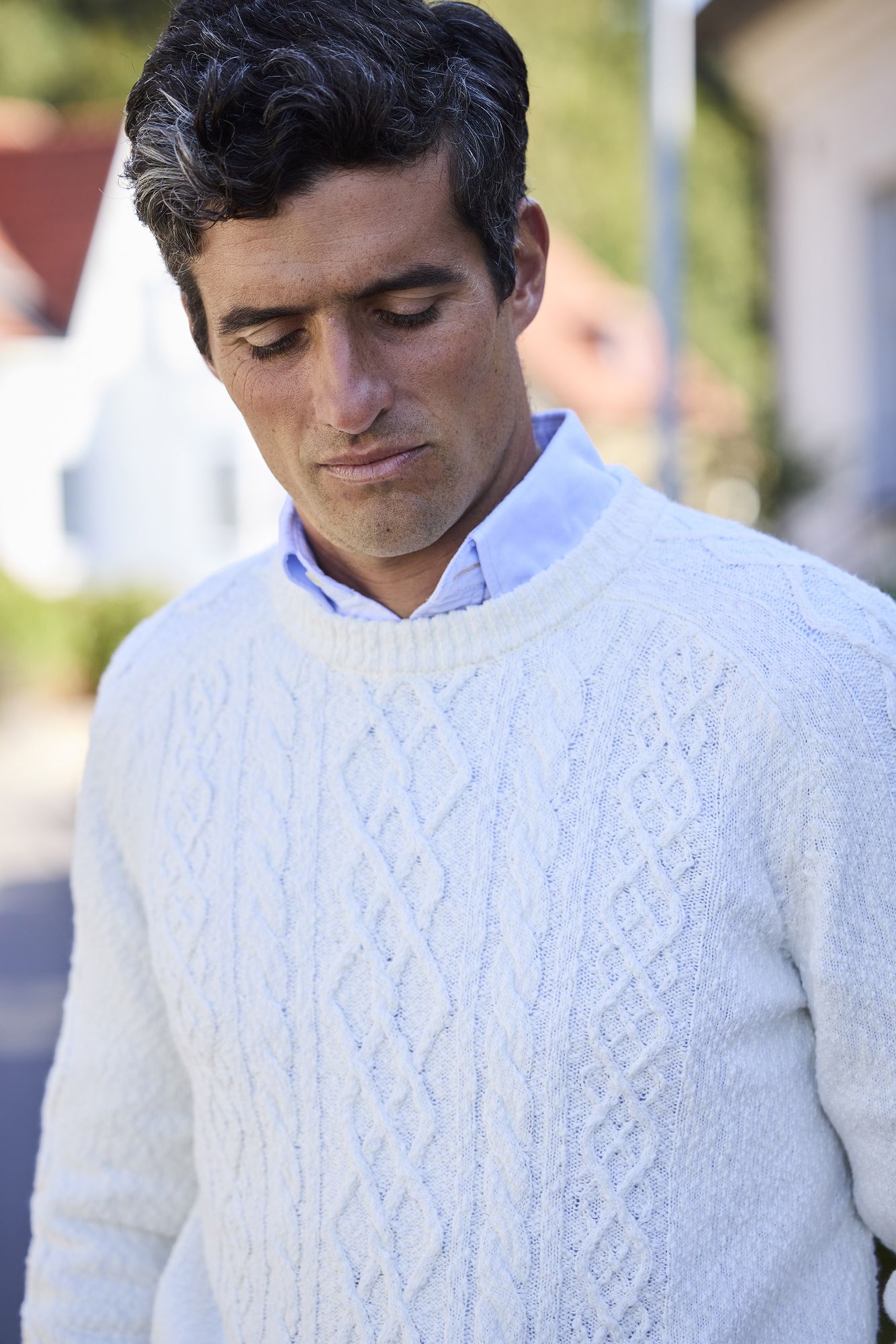 Kabelstickad tröja, Crew Neck Cable Knit, Vit, XXL, Hansen & Jacob - XXL
