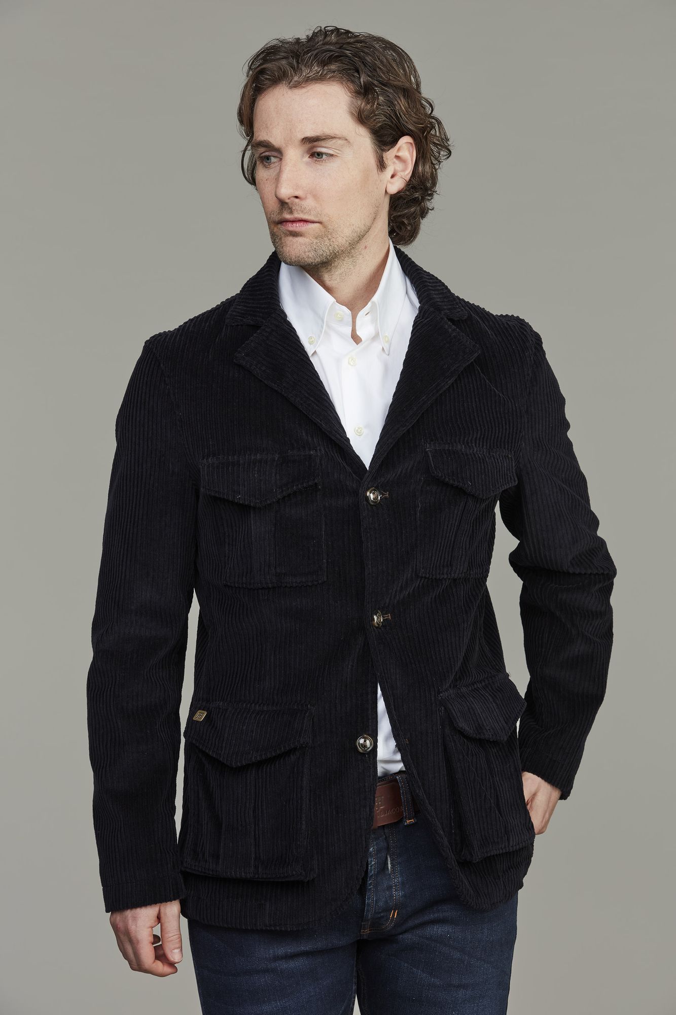 Corduroy Safari Jacket, Marinblå, XL, Hansen & Jacob – XL