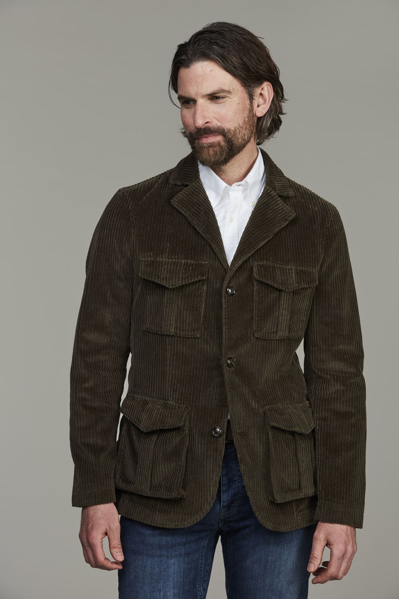 Corduroy Safari Jacket, Mörkgrön, S, Hansen & Jacob – S