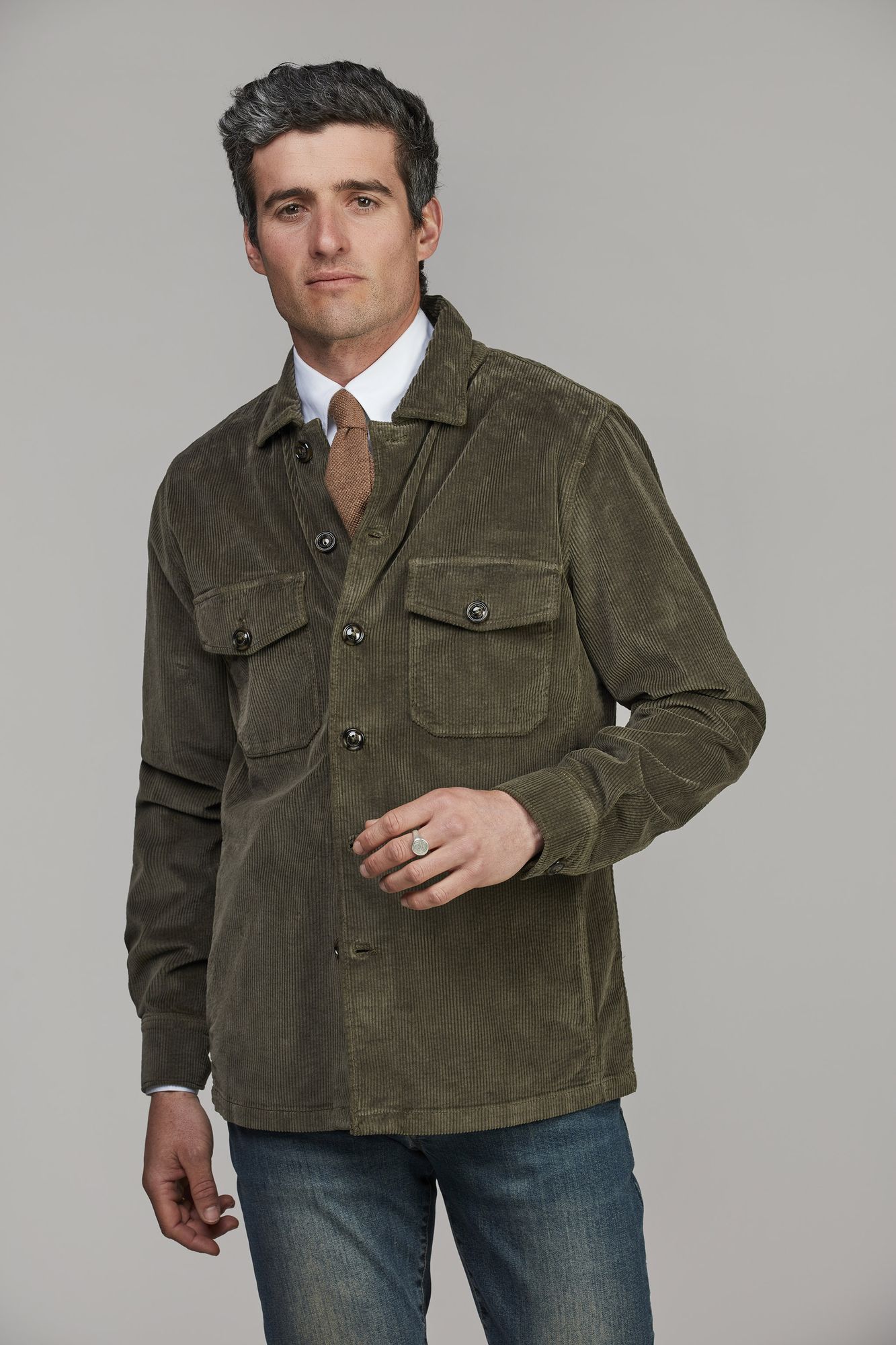 8W Corduroy Overshirt MÖRKGRÖN