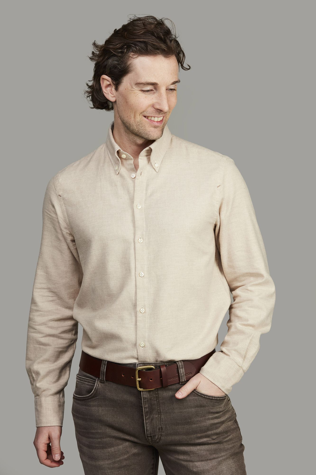 Skjorta, Soft Flanel Solid Shirt, Sand, XXL, Hansen & Jacob – XXL