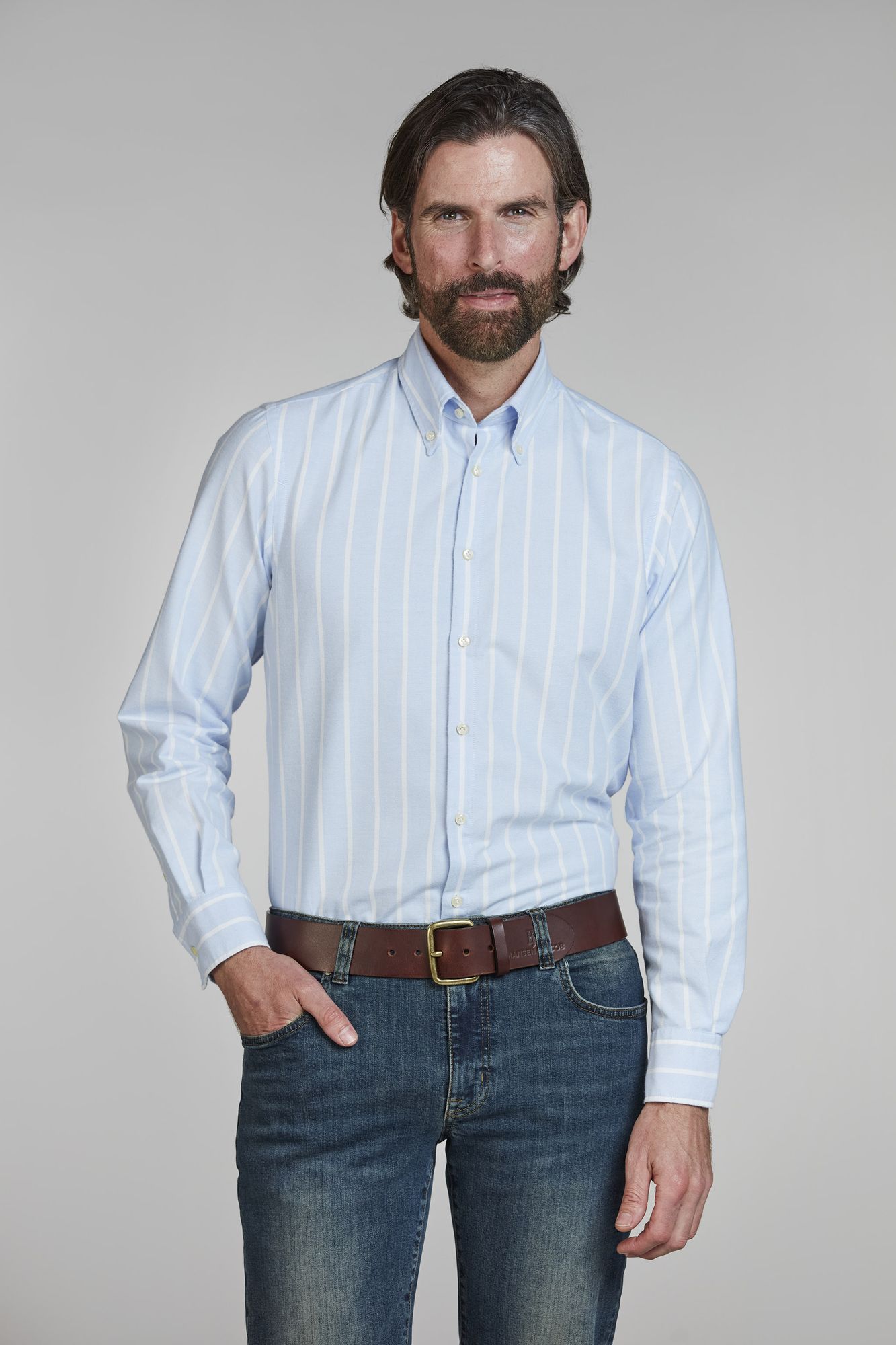 Skjorta, Oxford Stripe Shirt, Ljusblå, XL, Hansen & Jacob – XL
