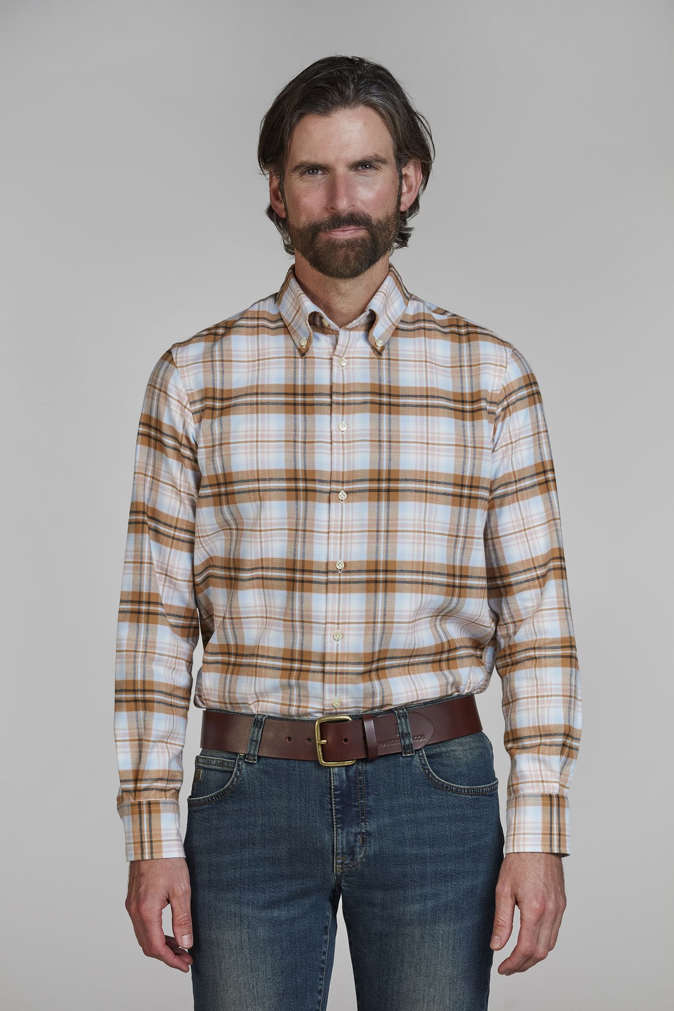 Skjorta, Twill Flanel Shirt, Orange, S, Hansen & Jacob – S