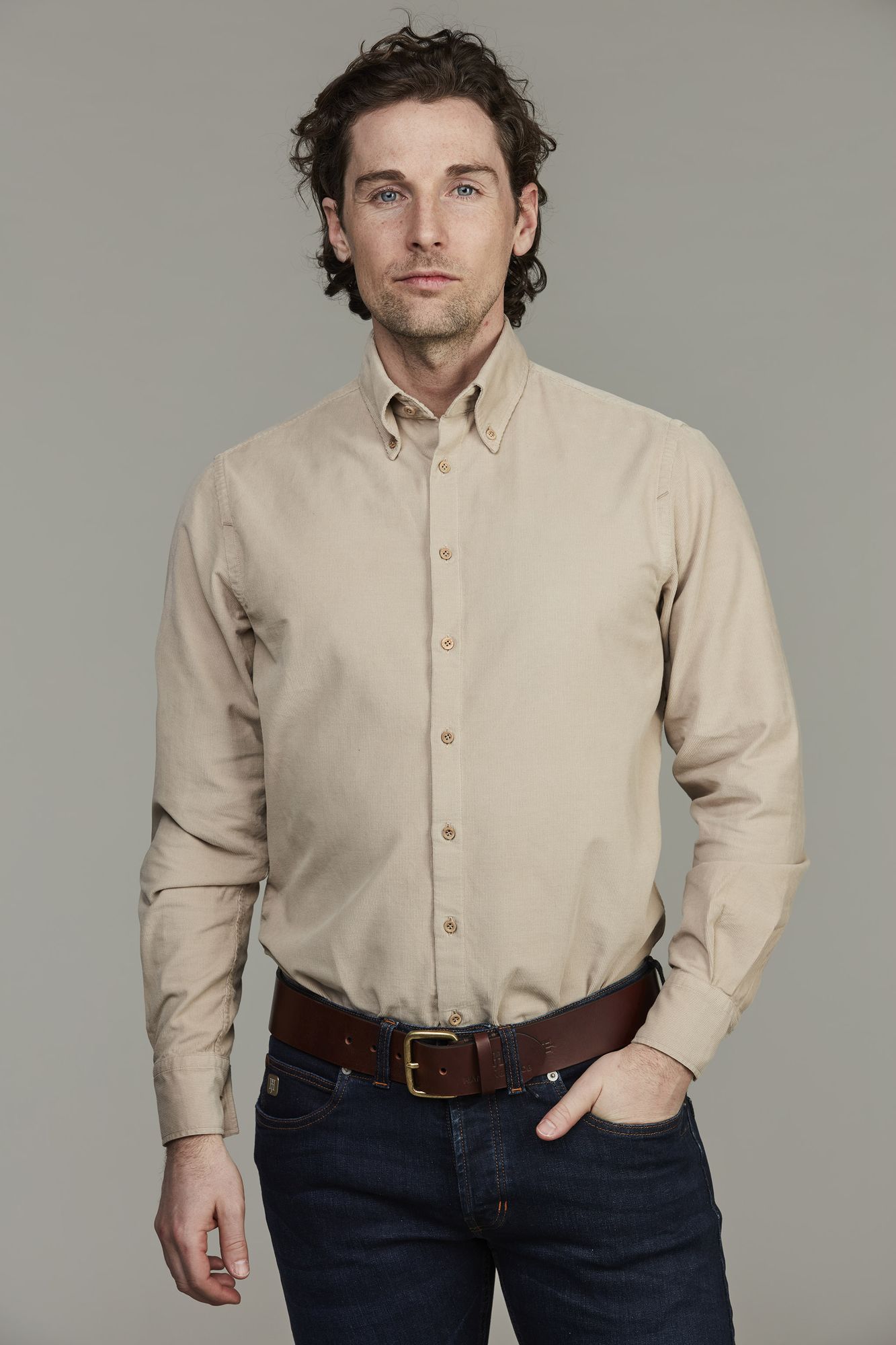 Skjorta, Babycord Shirt, Sand, XL, Hansen & Jacob - XL