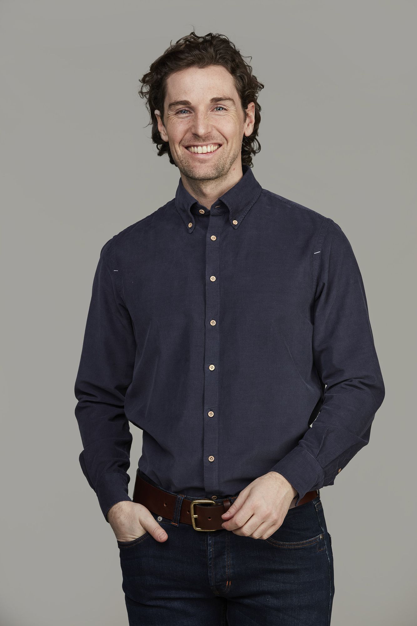 Skjorta, Babycord Shirt, Marinblå, L, Hansen & Jacob – L