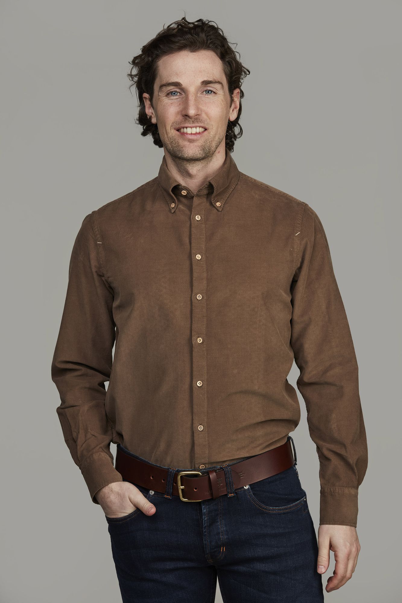 Skjorta, Babycord Shirt, Ljusbrun, M, Hansen & Jacob – M