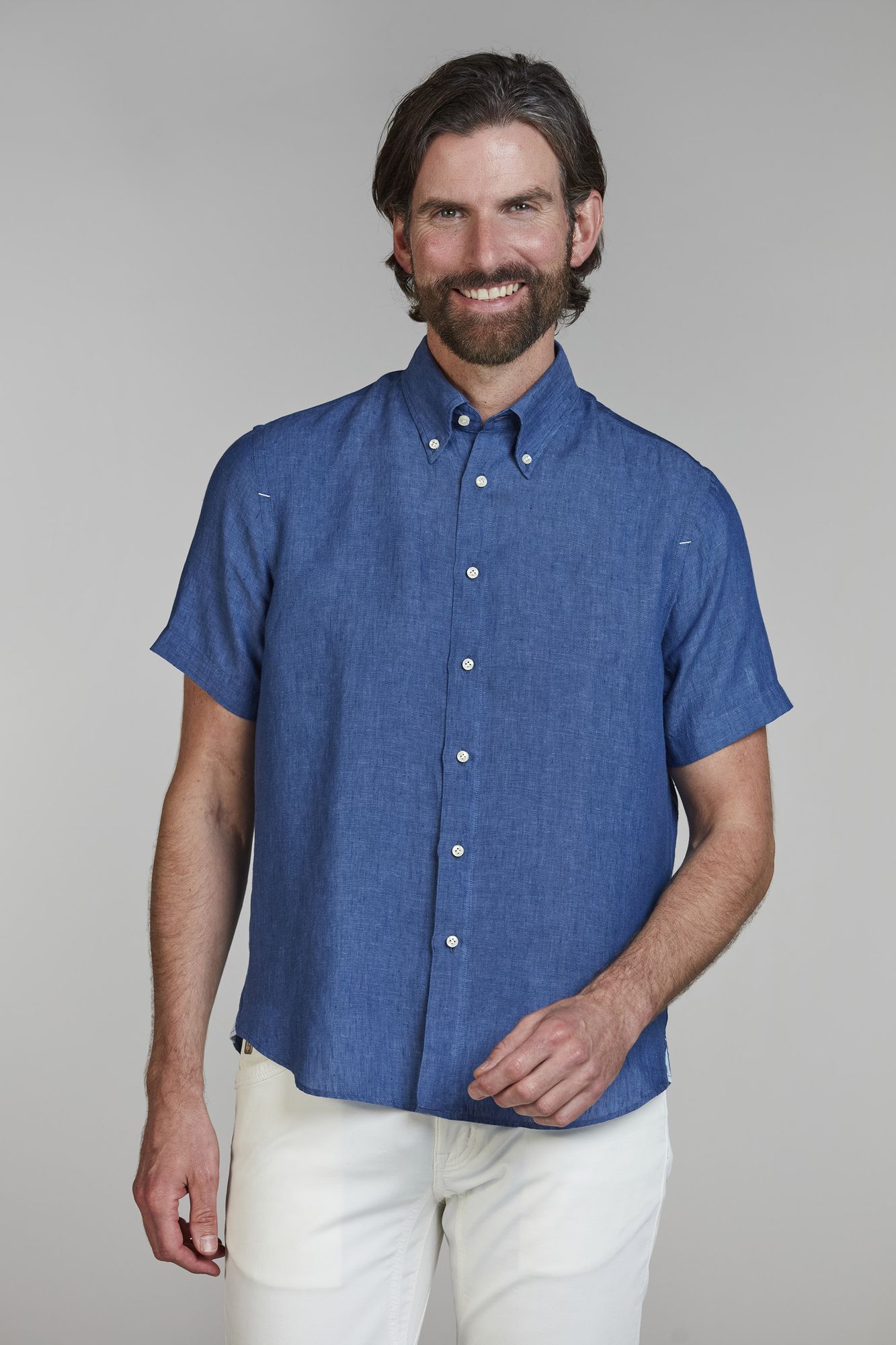 Skjorta, Short Sleeve Linen Shirt, Marinblå, M, Hansen & Jacob - M