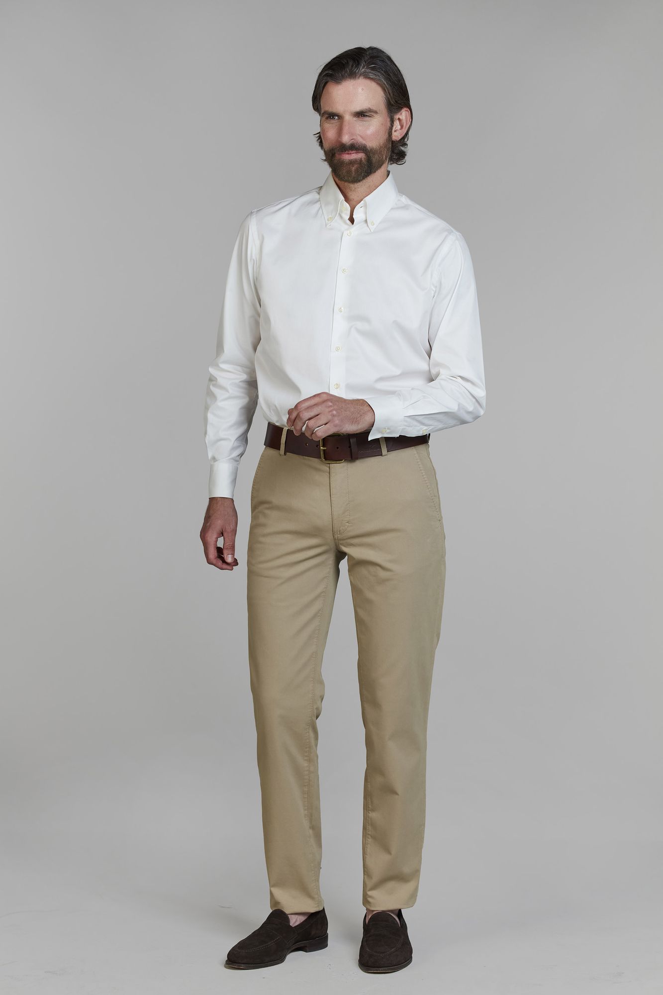 Exklusiva Chinos, Classic Chino Aerodyn Stretch, Mörk Beige, 35/34, Hansen & Jacob – 35/34