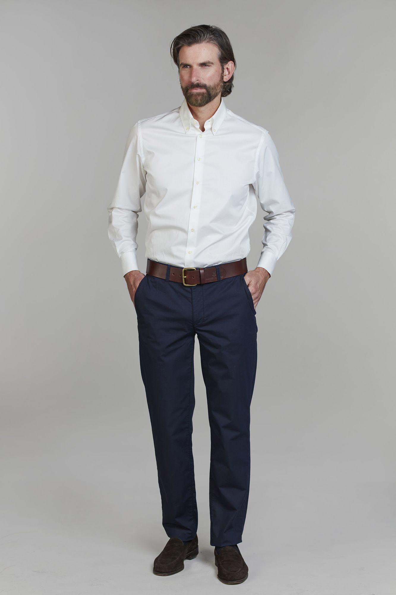 Exklusiva Chinos, Classic Chino Light Cotton, Marinblå, 32/30, Hansen & Jacob - 32/30
