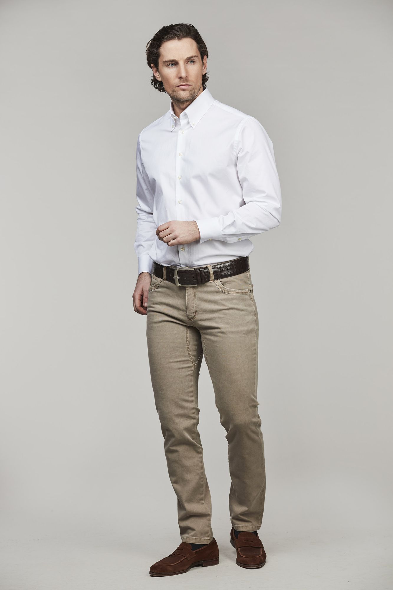Exklusiv och skön byxa, 5-pkt Cut N´Sew Trousers, Mullvad, 33/32, Hansen & Jacob - 33/32