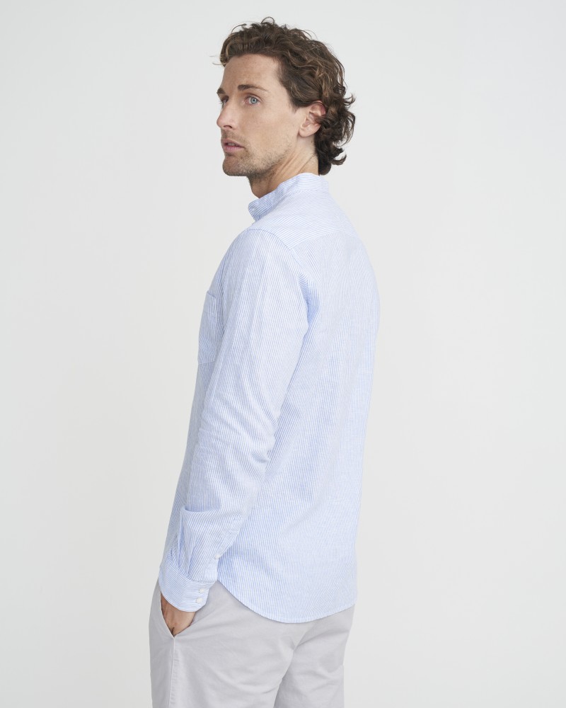 Dag Collarless Shirt Blue/White (stripe